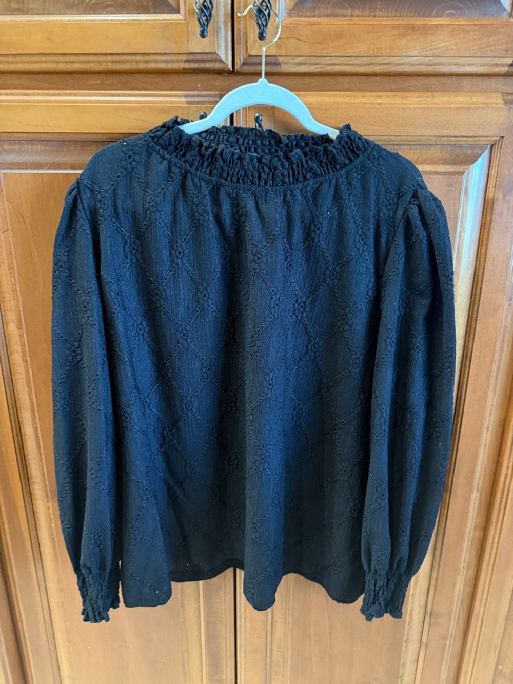 SHEIN Black Lace Smocked Neck Peasant Blouse